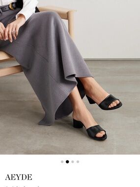 Aeyde Jovia Black Leather Open-Toe Slide Sandals with Block Heel